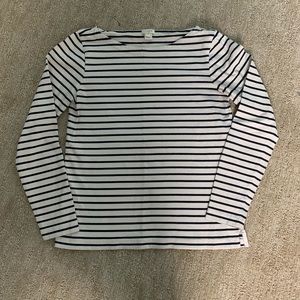 J Crew Factory Navy Cream Striped Long Sleeve Top